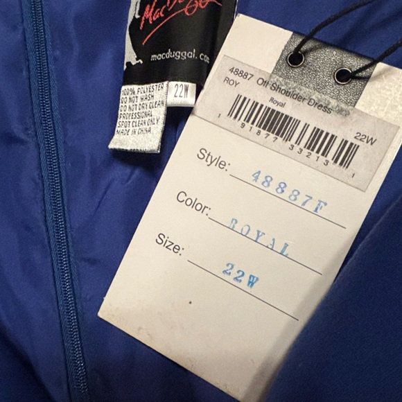 NWT Mac Duggal Size 22W• Off the Shoulder •Faux Wrap Fit Flare Dress •Royal Blue - Picture 5 of 6